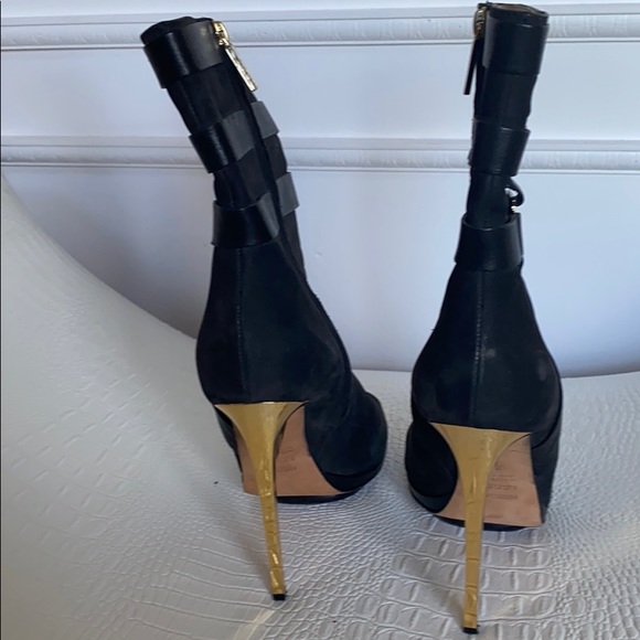 Black Nubuck Platform High Heel Open Toe Bootie - Picture 3 of 7